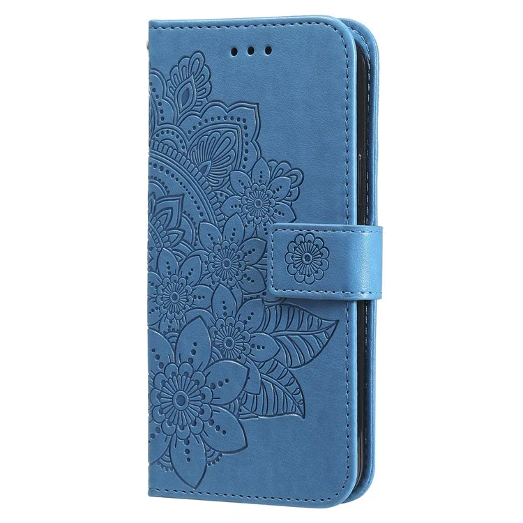 Phone Wallet Cover For Xiaomi 13 Pro 5G, Flower Imprinting PU Leather Stand Drop-proof Phone Case with Strap - Blue