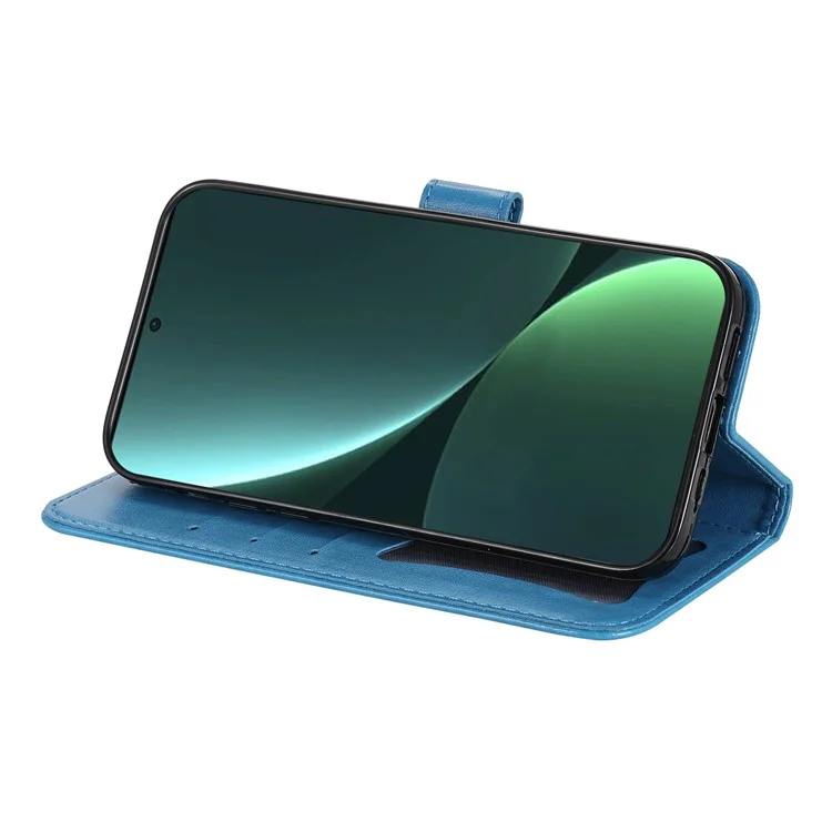 Phone Wallet Cover For Xiaomi 13 Pro 5G, Flower Imprinting PU Leather Stand Drop-proof Phone Case with Strap - Blue