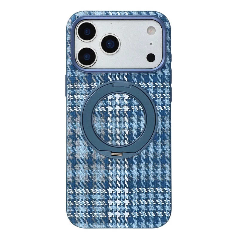 For iPhone 18 Pro / 17 Pro Case met draaibare magnetische standaard Houndstooth-stof + PC + TPU telefoonhoes - Blauw