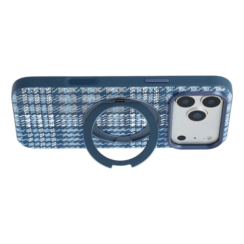 For iPhone 18 Pro / 17 Pro Case met draaibare magnetische standaard Houndstooth-stof + PC + TPU telefoonhoes - Blauw