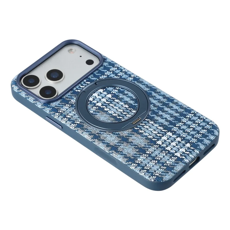 For iPhone 18 Pro / 17 Pro Case met draaibare magnetische standaard Houndstooth-stof + PC + TPU telefoonhoes - Blauw
