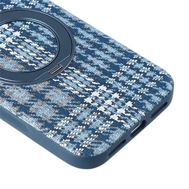 For iPhone 18 Pro / 17 Pro Case met draaibare magnetische standaard Houndstooth-stof + PC + TPU telefoonhoes - Blauw