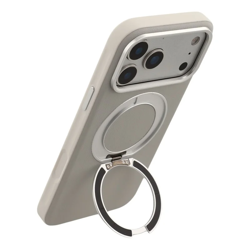 Чехол для iPhone 18 Pro Max / 17 Pro Max с магнитом, поворотной подставкой, кожаный + PC + TPU, с кнопкой управления камерой — Серый