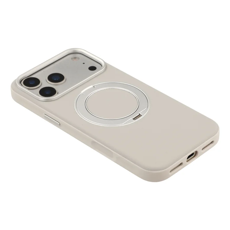 Чехол для iPhone 18 Pro Max / 17 Pro Max с магнитом, поворотной подставкой, кожаный + PC + TPU, с кнопкой управления камерой — Серый