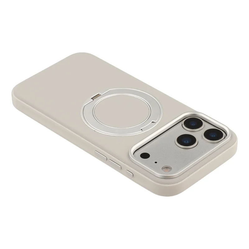 Чехол для iPhone 18 Pro Max / 17 Pro Max с магнитом, поворотной подставкой, кожаный + PC + TPU, с кнопкой управления камерой — Серый