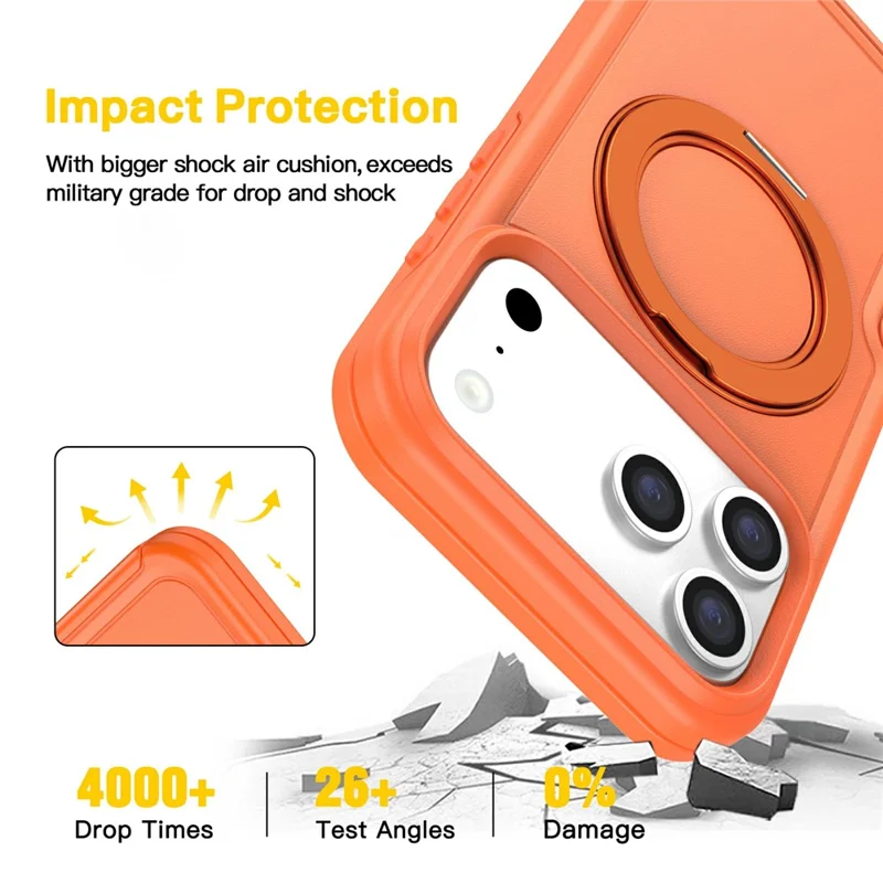 For iPhone 17 Pro Max Case Rotating Kickstand Dual-Layer PC + TPU Phone Protective Cover - Orange