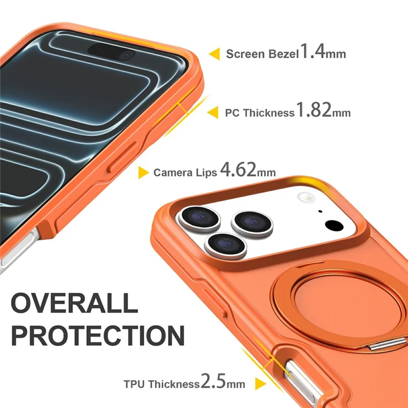For iPhone 17 Pro Max Case Rotating Kickstand Dual-Layer PC + TPU Phone Protective Cover - Orange