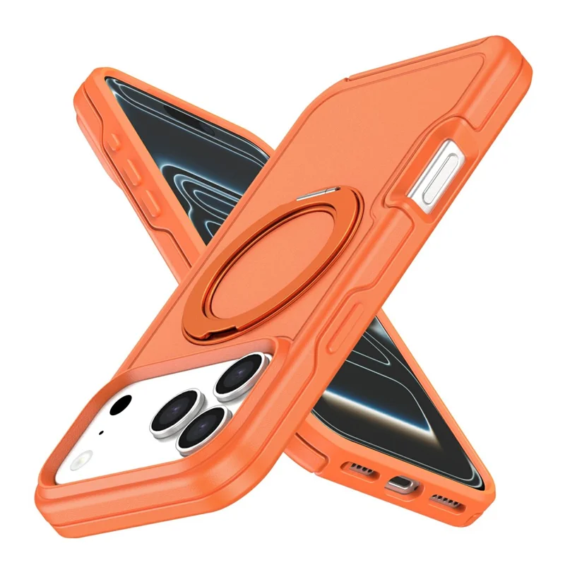 For iPhone 17 Pro Max Case Rotating Kickstand Dual-Layer PC + TPU Phone Protective Cover - Orange