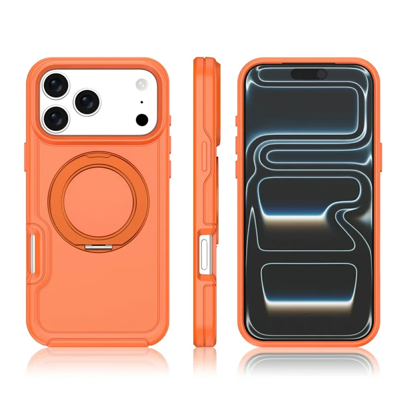 For iPhone 17 Pro Max Case Rotating Kickstand Dual-Layer PC + TPU Phone Protective Cover - Orange