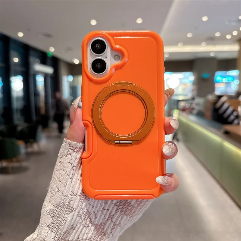 For iPhone 17 Case Rotating Kickstand Dual-Layer PC + TPU Phone Protective Cover - Orange