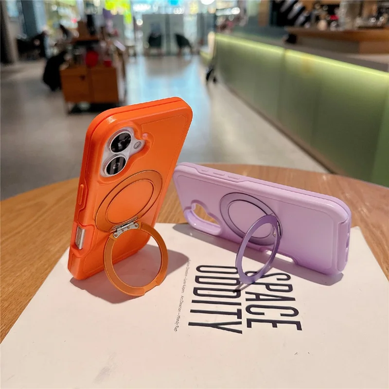 For iPhone 17 Case Rotating Kickstand Dual-Layer PC + TPU Phone Protective Cover - Orange