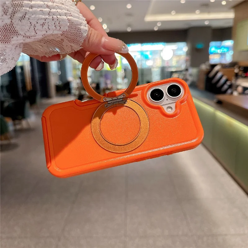 For iPhone 17 Case Rotating Kickstand Dual-Layer PC + TPU Phone Protective Cover - Orange