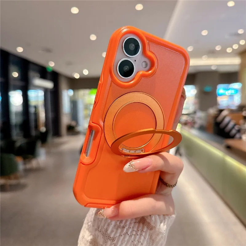 For iPhone 17 Case Rotating Kickstand Dual-Layer PC + TPU Phone Protective Cover - Orange
