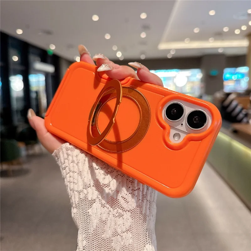 For iPhone 17 Case Rotating Kickstand Dual-Layer PC + TPU Phone Protective Cover - Orange