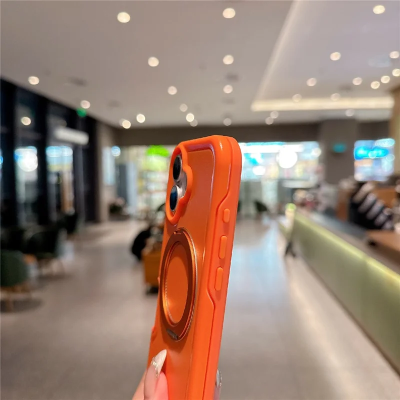 For iPhone 17 Case Rotating Kickstand Dual-Layer PC + TPU Phone Protective Cover - Orange