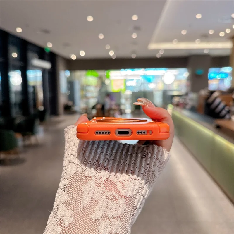 For iPhone 17 Case Rotating Kickstand Dual-Layer PC + TPU Phone Protective Cover - Orange