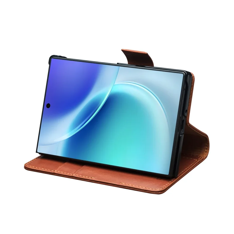 QIALINO for Samsung Galaxy Z Fold8 Case Oil-Waxed Genuine Cow Leather Flip Stand Wallet Phone Cover - Light Brown