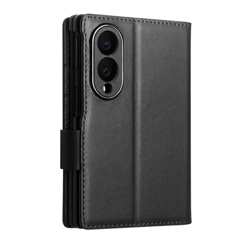 QIALINO For Samsung Galaxy Z Fold8 Case Flip Stand Genuine Cow Leather Phone Cover - Black