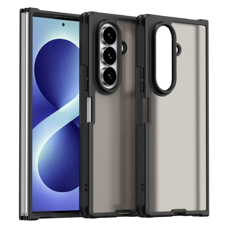 For Samsung Galaxy Z Fold8 Ultra Case Drop Proof Airbags Frosted Translucent PC + TPU Phone Back Cover - Black