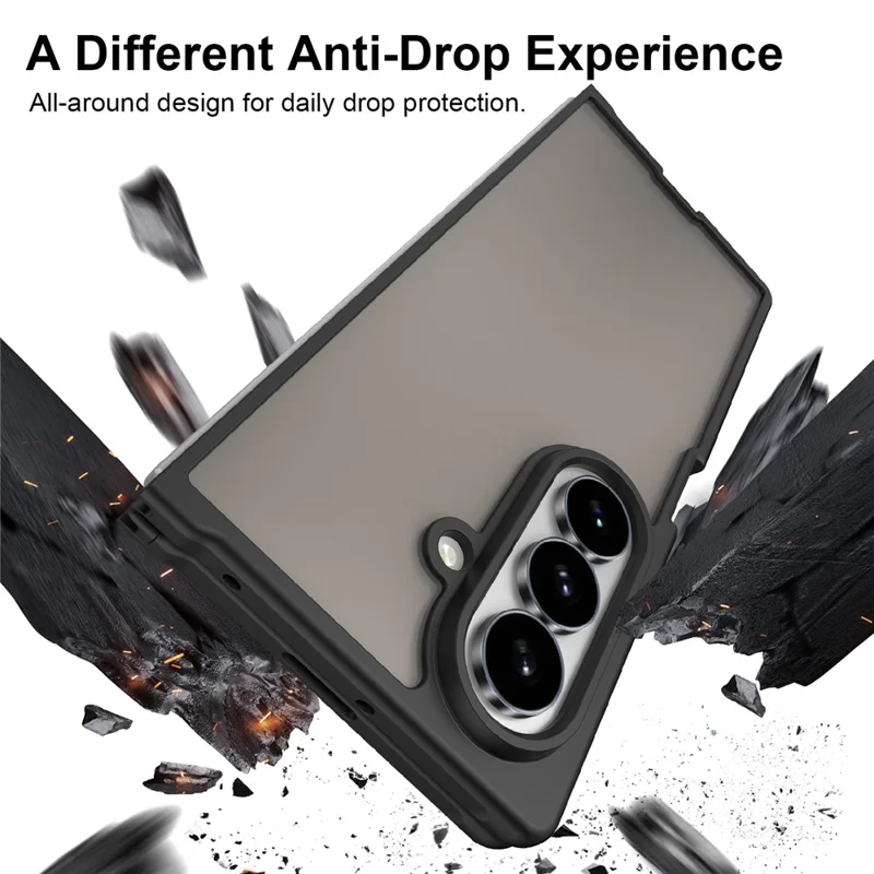 For Samsung Galaxy Z Fold8 Ultra Case Drop Proof Airbags Frosted Translucent PC + TPU Phone Back Cover - Black