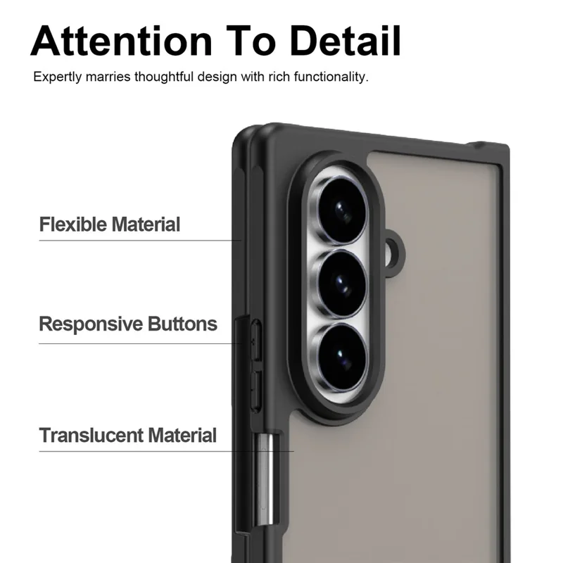 For Samsung Galaxy Z Fold8 Ultra Case Drop Proof Airbags Frosted Translucent PC + TPU Phone Back Cover - Black