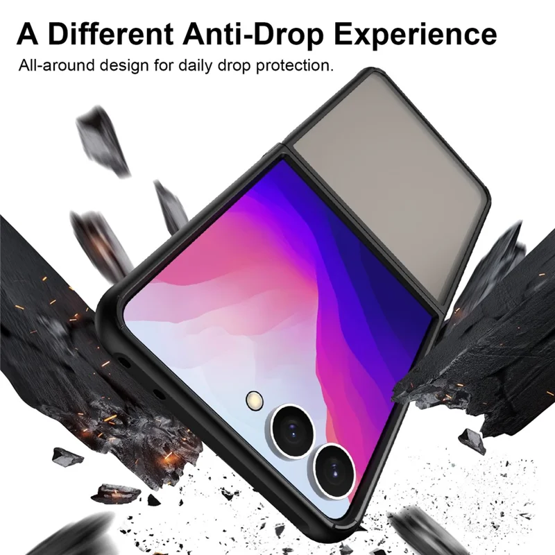 For Samsung Galaxy Z Flip8 Case Drop Proof Airbags Frosted Translucent PC + TPU Phone Back Cover - Black