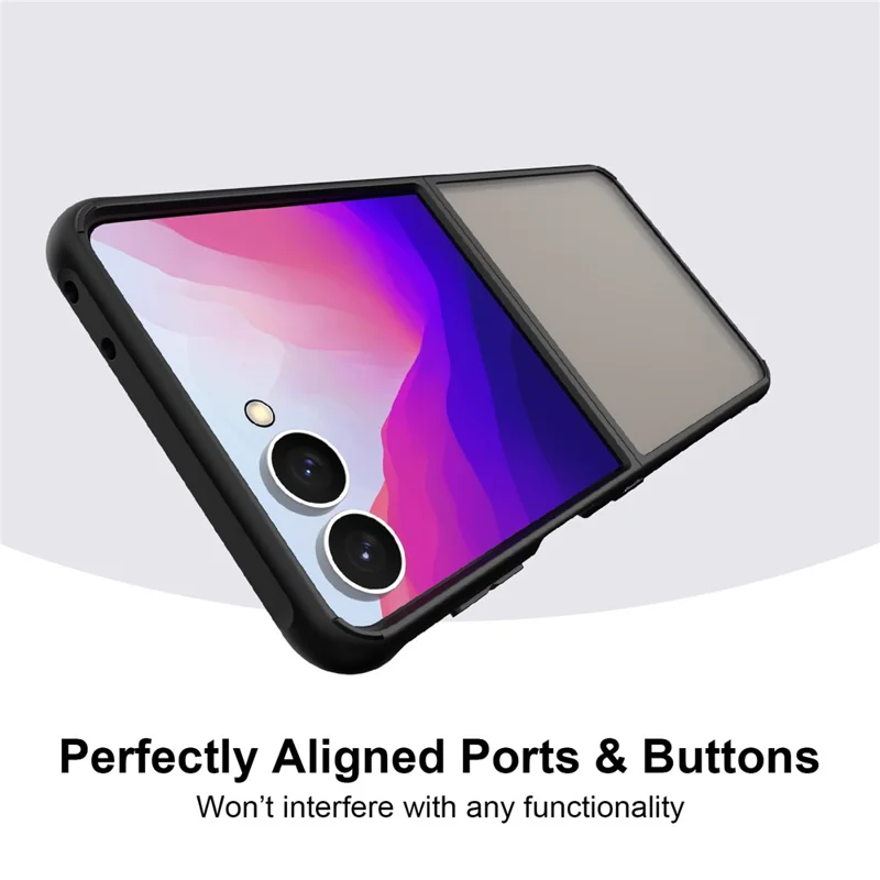 For Samsung Galaxy Z Flip8 Case Drop Proof Airbags Frosted Translucent PC + TPU Phone Back Cover - Black