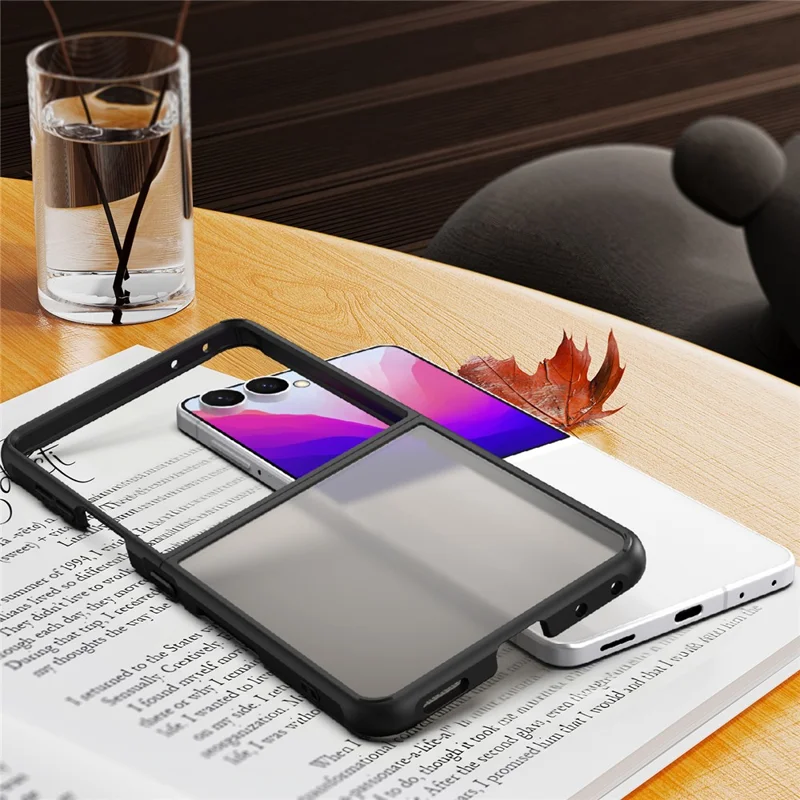 For Samsung Galaxy Z Flip8 Case Drop Proof Airbags Frosted Translucent PC + TPU Phone Back Cover - Black