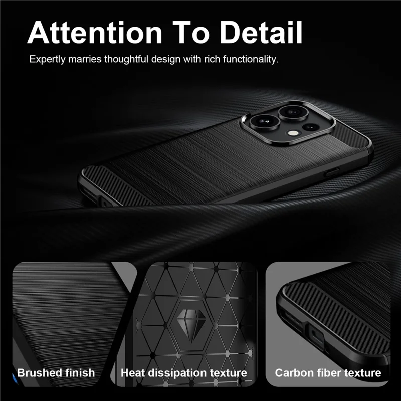 For Oppo Reno16 Pro 5G (Global) TPU Case Protective Phone Cover Carbon Fiber Texture Brushed - Black
