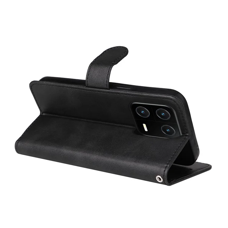 Für Xiaomi 13 Anti-kratzer Klassisches Kalb Textur Phone Stand Hülle PU Leder Brieftasche Drop-sof-deckung Mit Handgelenkriemen - Schwarz