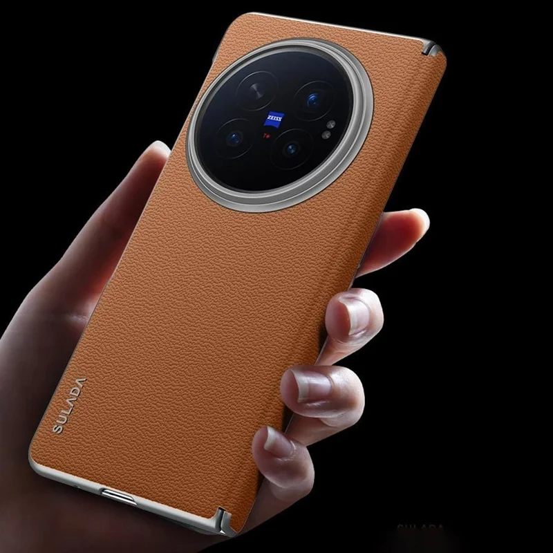 SULADA For vivo X Fold6 5G Case Genuine Cow Leather Frameless Phone Back Cover - Brown