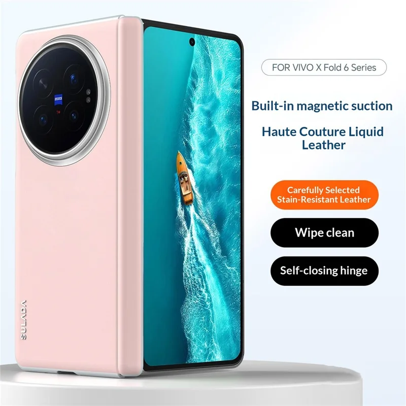 SULADA For vivo X Fold6 5G Magnetic Case Leather Back Cover Hinge Protection - Pink