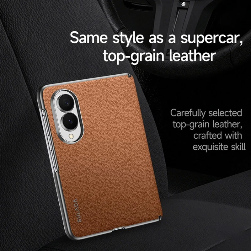 SULADA For Samsung Galaxy Z Fold8 Case Genuine Cow Leather Frameless Phone Back Cover - Brown