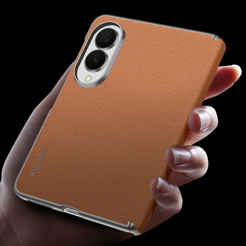 SULADA For Samsung Galaxy Z Fold8 Case Genuine Cow Leather Frameless Phone Back Cover - Brown