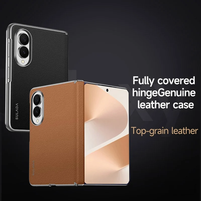 SULADA For Samsung Galaxy Z Fold8 Case Genuine Cow Leather Frameless Phone Back Cover - Brown
