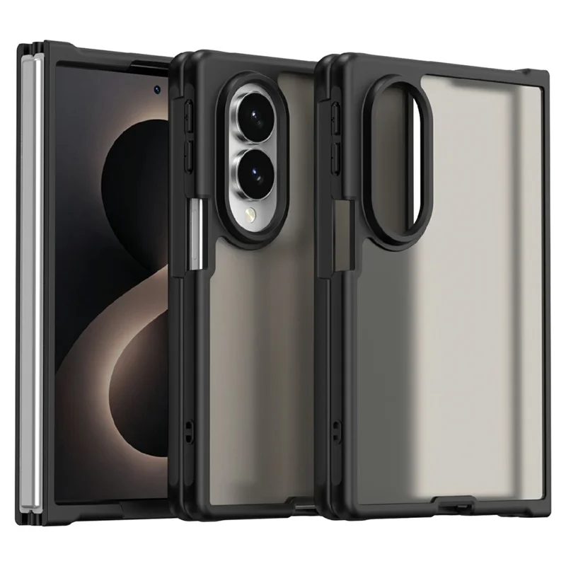 For Samsung Galaxy Z Fold8 Case Drop Proof Airbags Frosted Translucent PC + TPU Phone Back Cover - Black