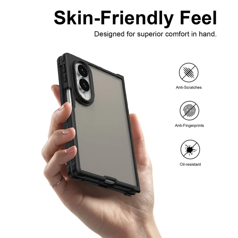 For Samsung Galaxy Z Fold8 Case Drop Proof Airbags Frosted Translucent PC + TPU Phone Back Cover - Black