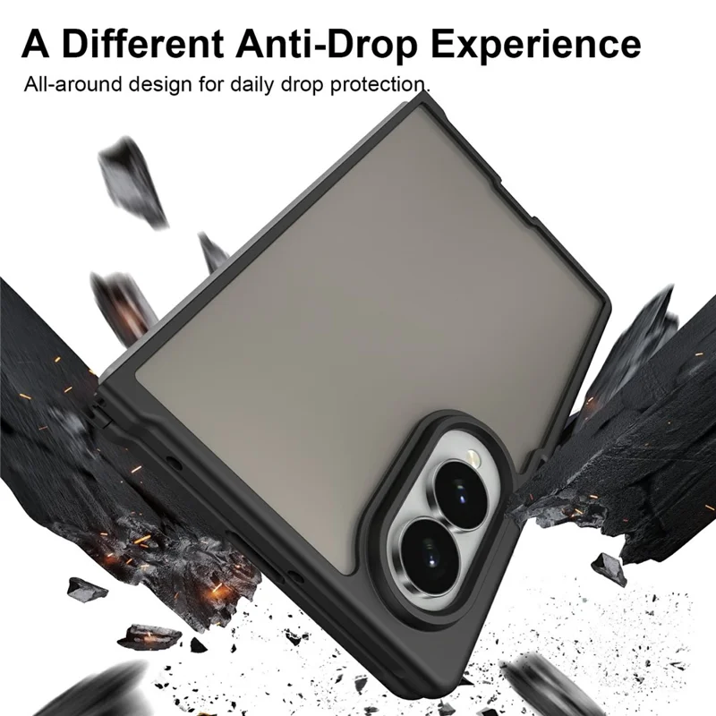 For Samsung Galaxy Z Fold8 Case Drop Proof Airbags Frosted Translucent PC + TPU Phone Back Cover - Black