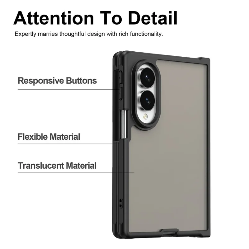 For Samsung Galaxy Z Fold8 Case Drop Proof Airbags Frosted Translucent PC + TPU Phone Back Cover - Black