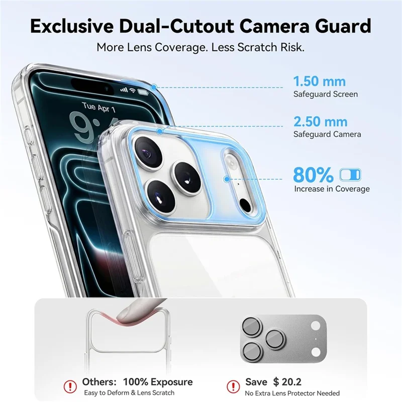 CASEKOO voor iPhone 18 Pro / 17 Pro hoesje PC + TPU transparant anti-vergeel hoes - Transparant
