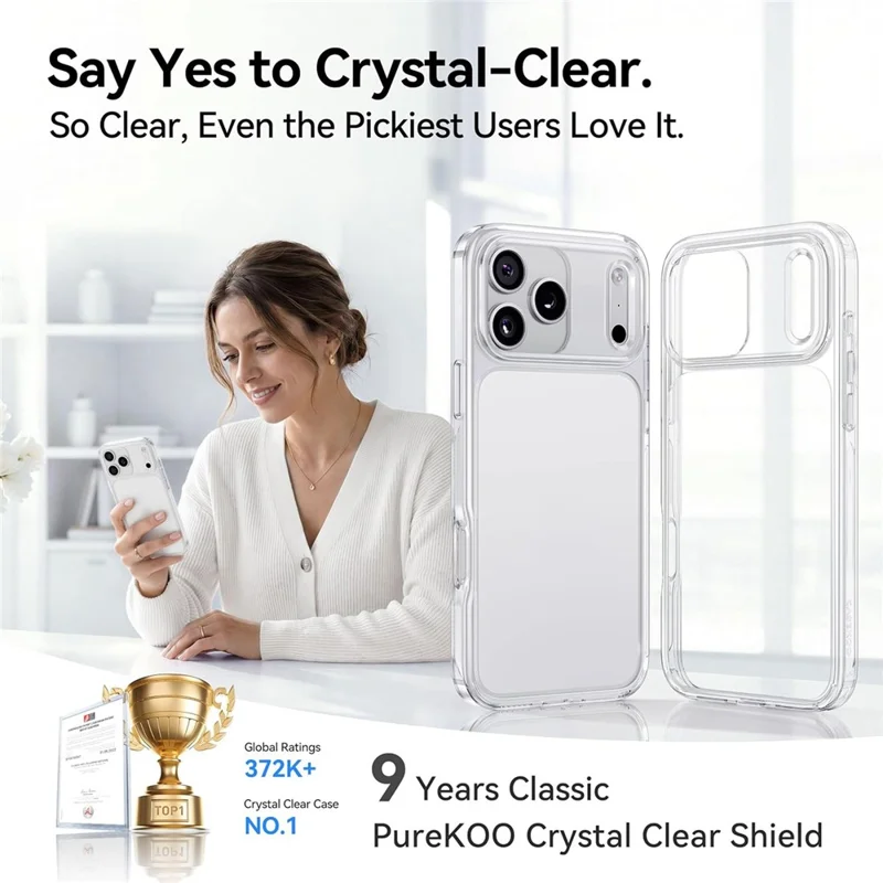 CASEKOO för iPhone 18 Pro Max / 17 Pro Max skal av PC + TPU, klart skalskydd mot gulnande - Transparent