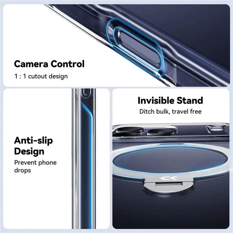 CASEKOO per iPhone 18 Pro Max / 17 Pro Max Custodia Magnetica con Supporto Girevole Custodia Posteriore Trasparente in PC + TPU Antiurto