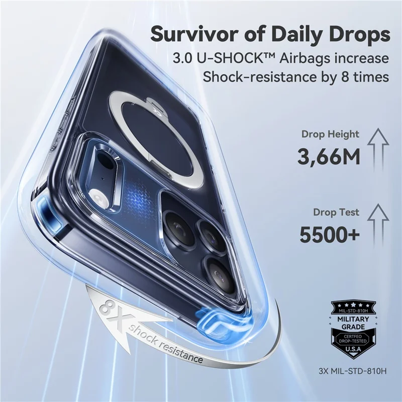 CASEKOO per iPhone 18 Pro Max / 17 Pro Max Custodia Magnetica con Supporto Girevole Custodia Posteriore Trasparente in PC + TPU Antiurto