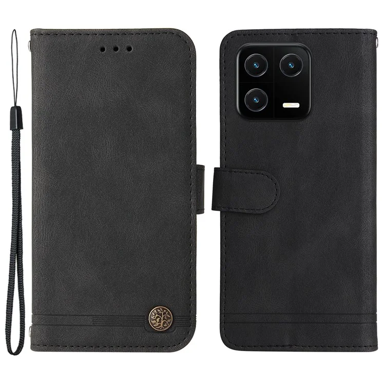 For Xiaomi 13 Leather Wallet Cases Skin Touch Phone Cover Stand with Strap - Black