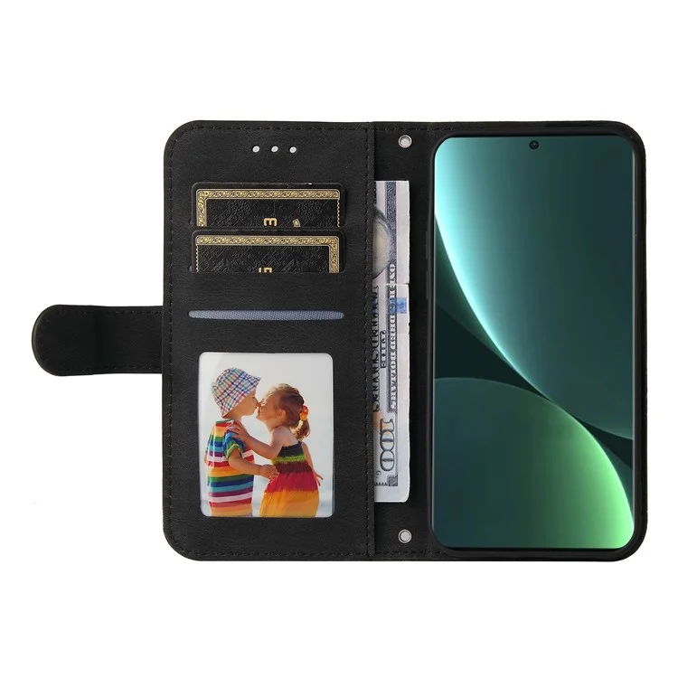 For Xiaomi 13 Leather Wallet Cases Skin Touch Phone Cover Stand with Strap - Black