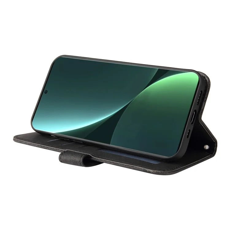 For Xiaomi 13 Leather Wallet Cases Skin Touch Phone Cover Stand with Strap - Black