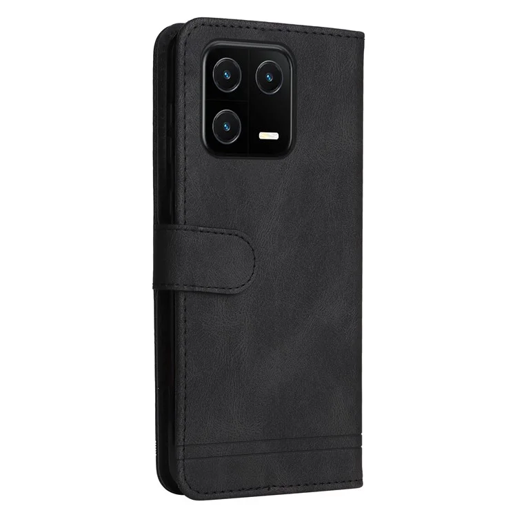 For Xiaomi 13 Leather Wallet Cases Skin Touch Phone Cover Stand with Strap - Black