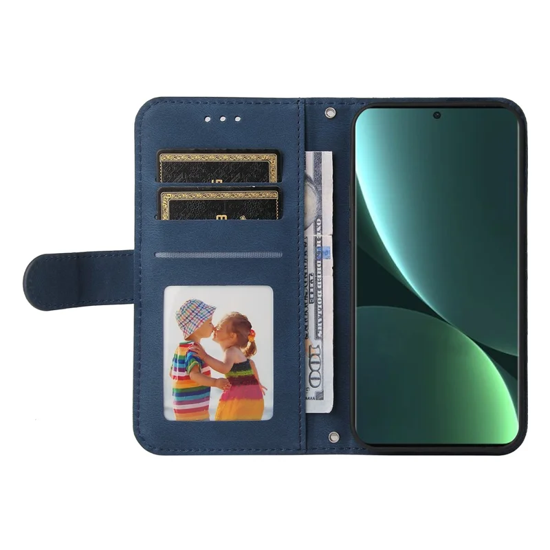 Capa Carteira em Pele para Xiaomi 13, Capa Tátil com Suporte e Alça - Azul