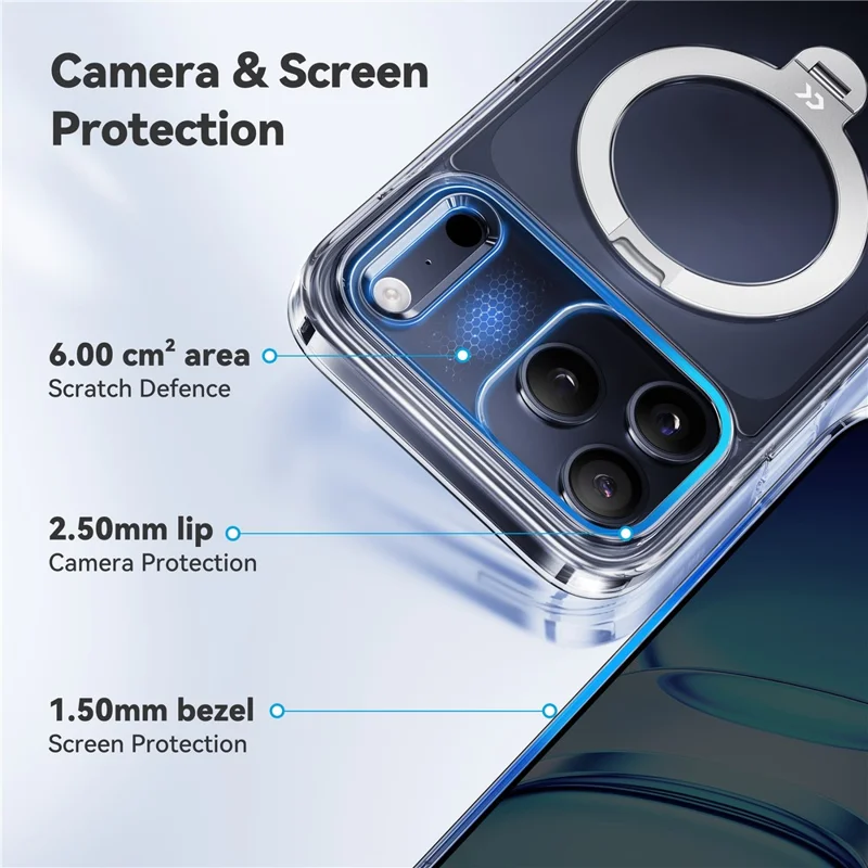 CASEKOO per iPhone 18 Pro / 17 Pro Custodia Magnetica con Supporto Rotante in PC Trasparente + TPU Antiurto - Trasparente