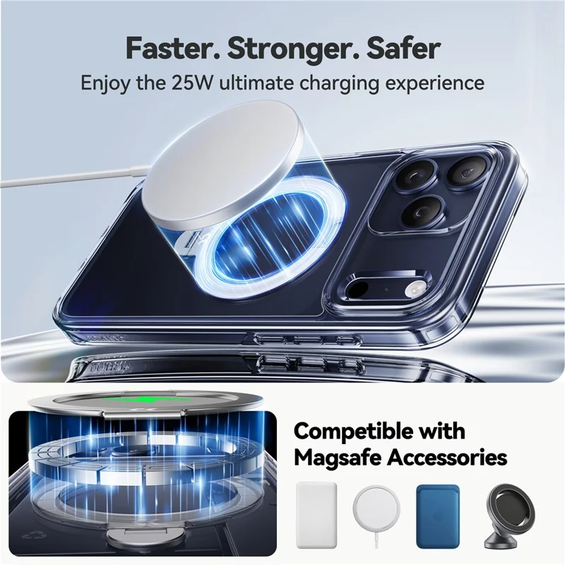CASEKOO per iPhone 18 Pro / 17 Pro Custodia Magnetica con Supporto Rotante in PC Trasparente + TPU Antiurto - Trasparente